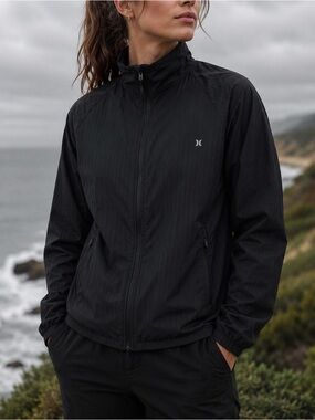 Hurley Black Zip-Up Packable Windbreaker